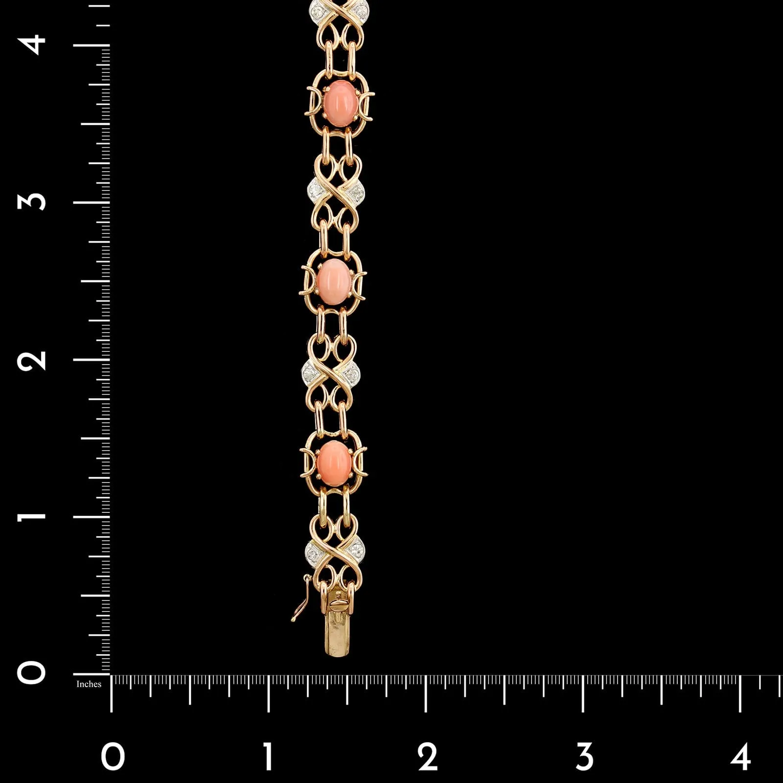 18K Rose Gold Estate Coral and Diamond Bracelet