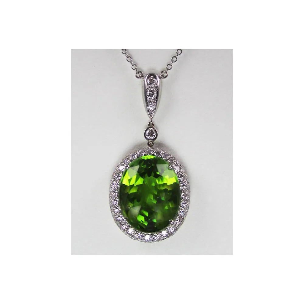 18K White Gold Peridot Diamond Pendant