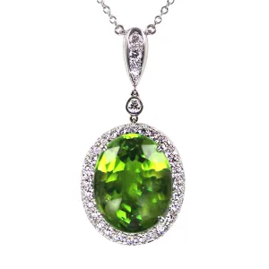 18K White Gold Peridot Diamond Pendant
