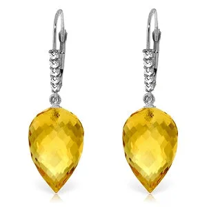 19.15 Carat 14K Solid White Gold Drop Briolette Citrine Diamond Earrings