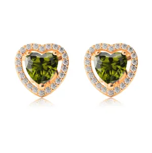 24k Yellow Gold Plated 4 Ct Created Halo Heart Peridot Stud Earrings