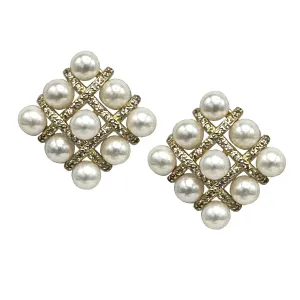 327-SQUARE-G | SQUARE CHECKERBOARD EARRINGS IN GOLD