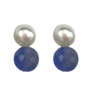 344-25 | CHALCEDONY BEAD & PEARL EARRING