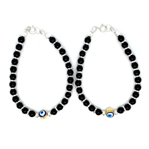 3mm 4mm Evil Eye Onyx Sterling Silver Bracelet-1pair