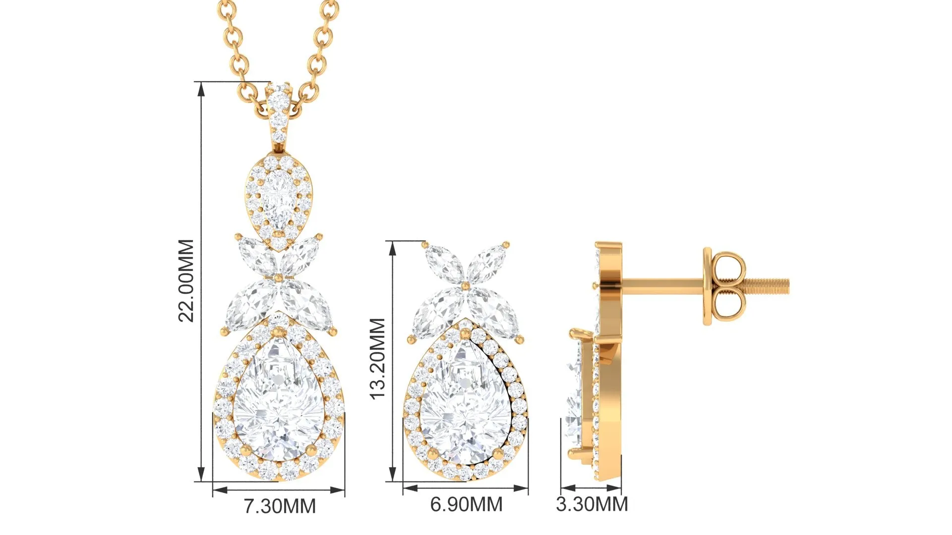 4.50 CT Cubic Zirconia Cocktail Jewelry Set in Gold