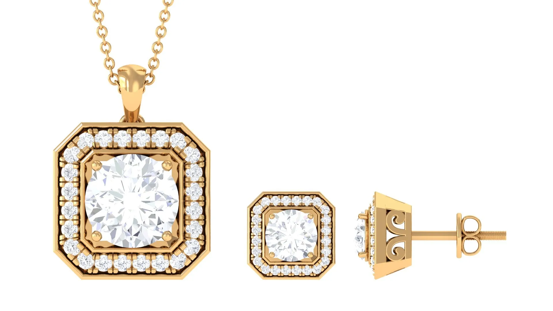 5.25 CT Vintage Inspired Cubic Zirconia Jewelry Set in Gold