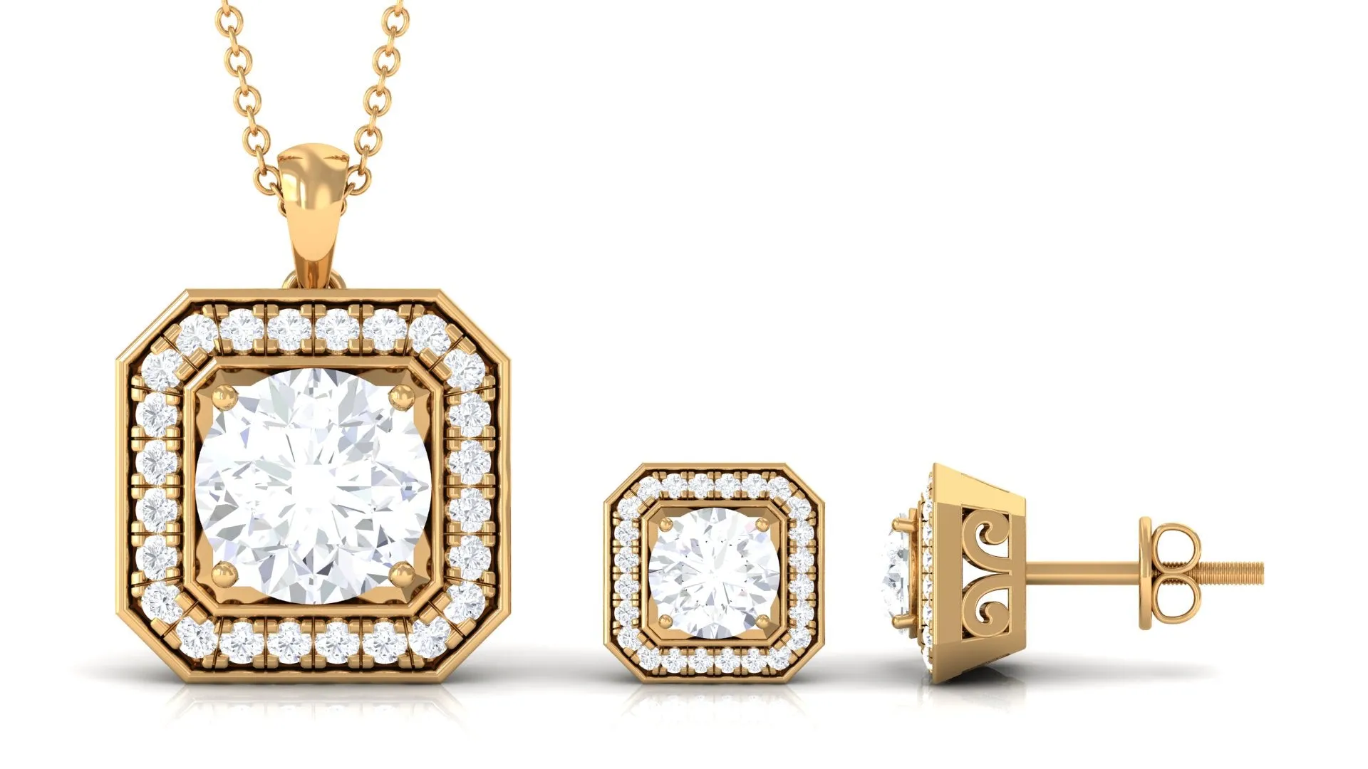 5.25 CT Vintage Inspired Cubic Zirconia Jewelry Set in Gold