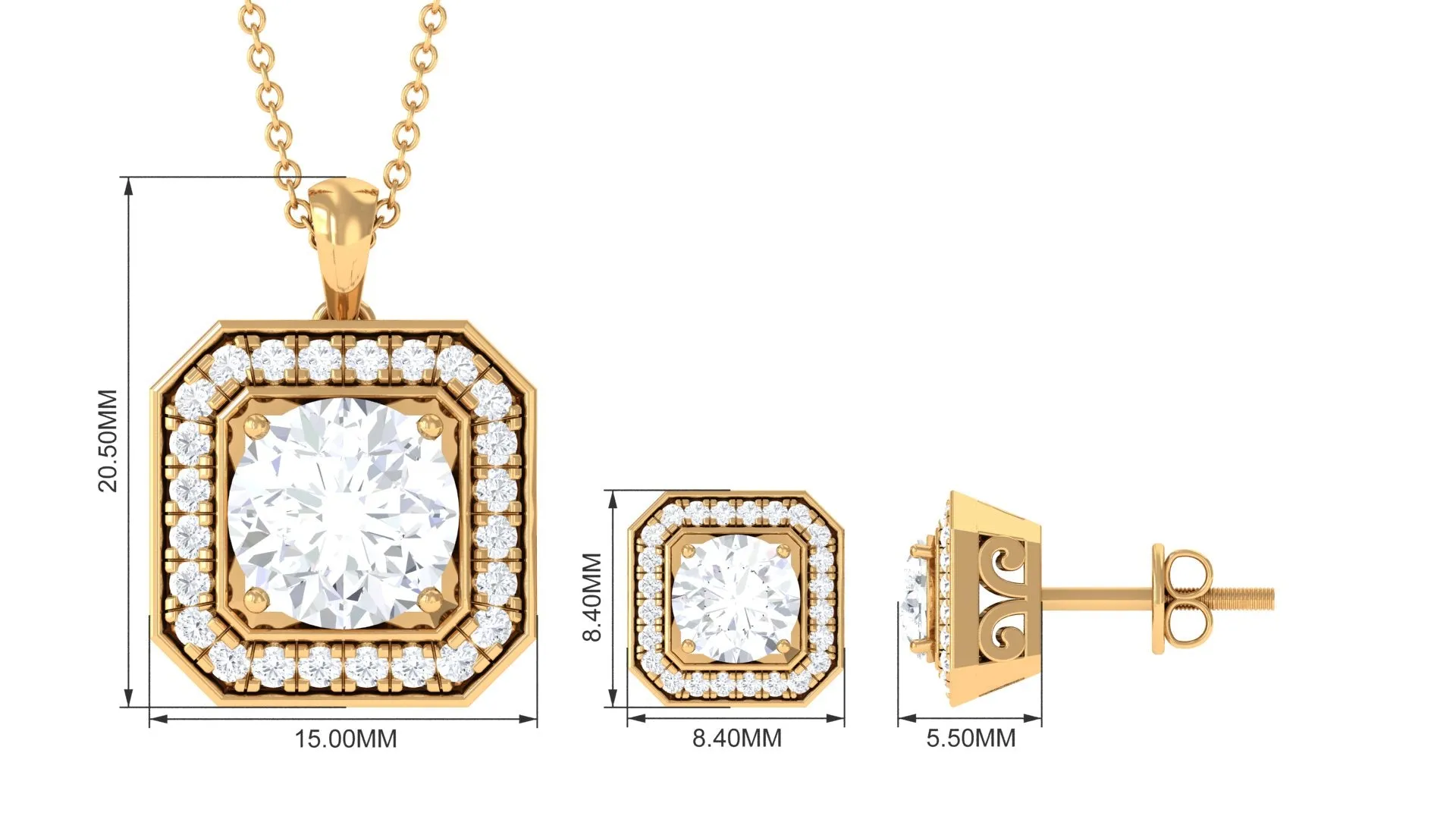 5.25 CT Vintage Inspired Cubic Zirconia Jewelry Set in Gold