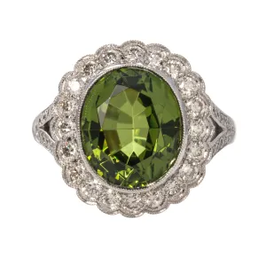 5.95ct Oval Peridot & Diamond 14K White Gold Ring
