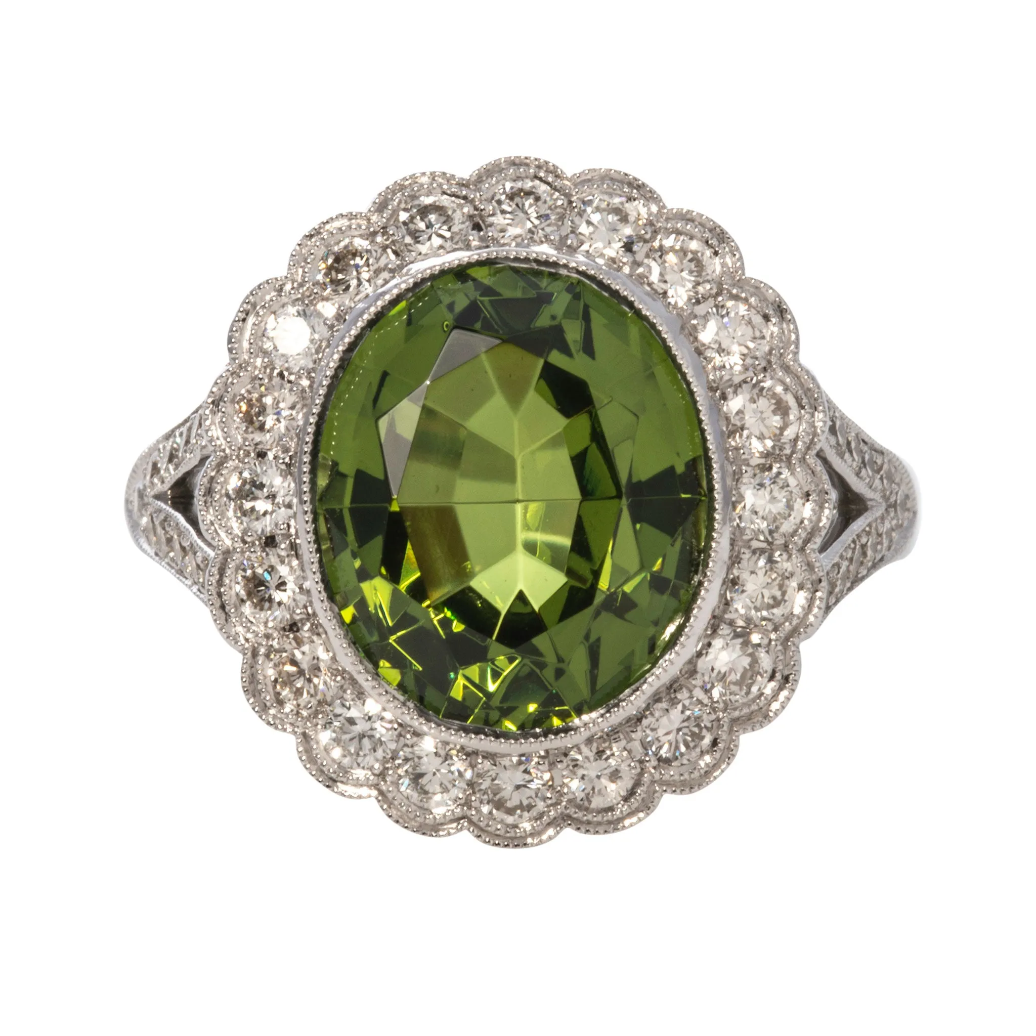 5.95ct Oval Peridot & Diamond 14K White Gold Ring