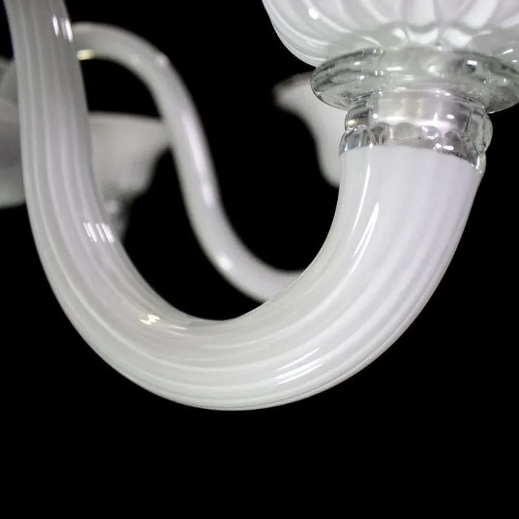 6 Light Handblown White Murano Glass Chandelier