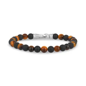 6mm Steel Clasp Black Brown Bead Bracelet