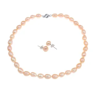 8-9mm Pink Freshwater Pearl Necklace and Earrings, Women's Pearl Jewellery