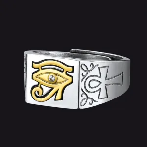 925 Sterling Silver Eye of Horus Ring with Ankh for Men