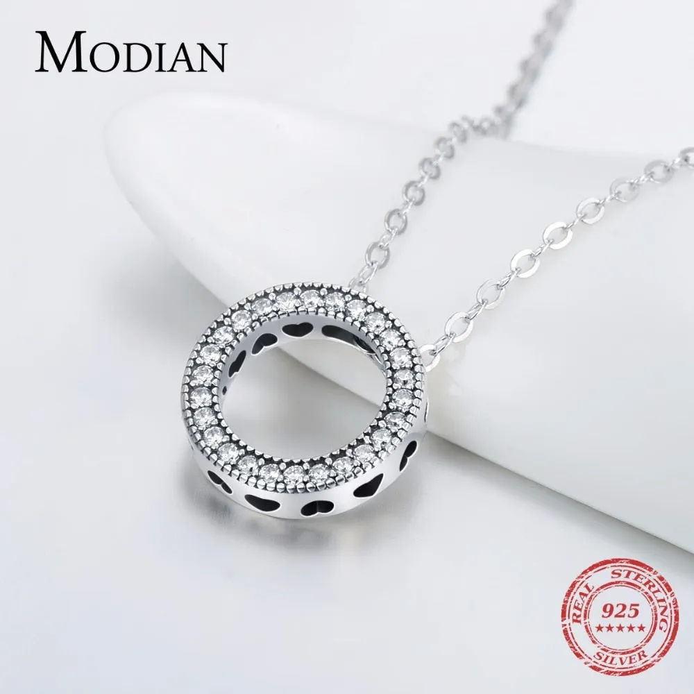 925 Sterling Silver Fashion Round Heart Necklace