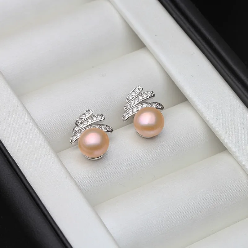 925 Sterling Silver Stud Earrings Freshwater pearl Earring