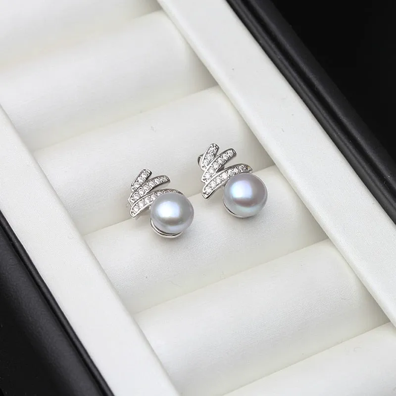 925 Sterling Silver Stud Earrings Freshwater pearl Earring