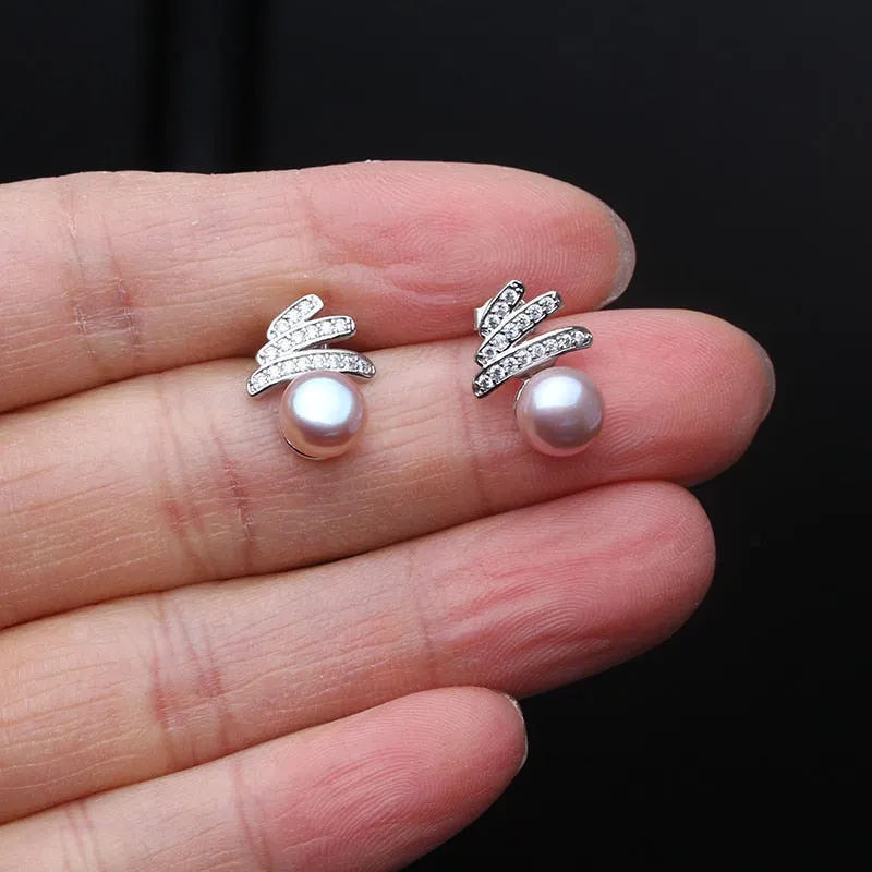 925 Sterling Silver Stud Earrings Freshwater pearl Earring