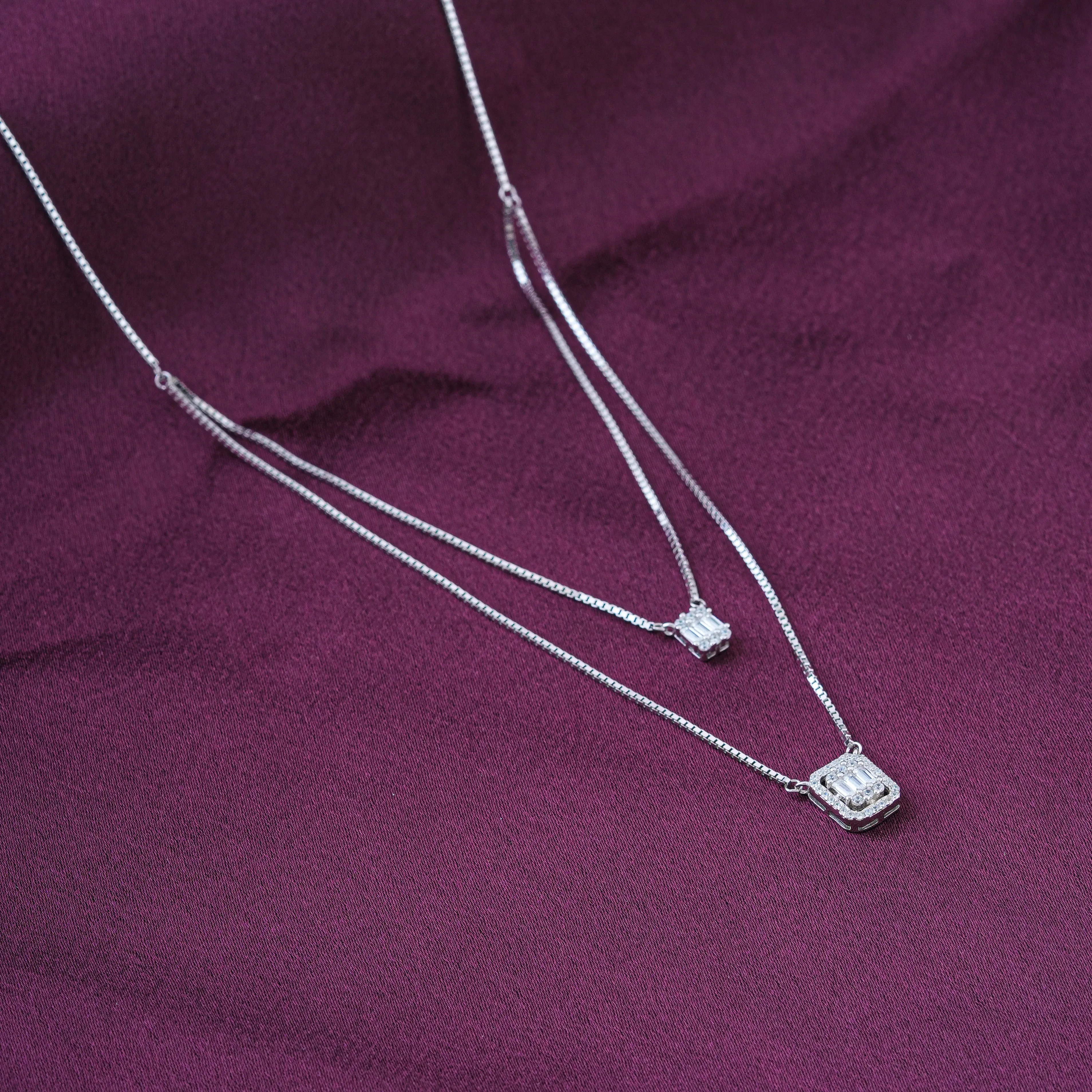 925 sterling silver white gold double chain silver /Neckalce to gift for women and girls I With certificate of Authenticity and 925 stamp