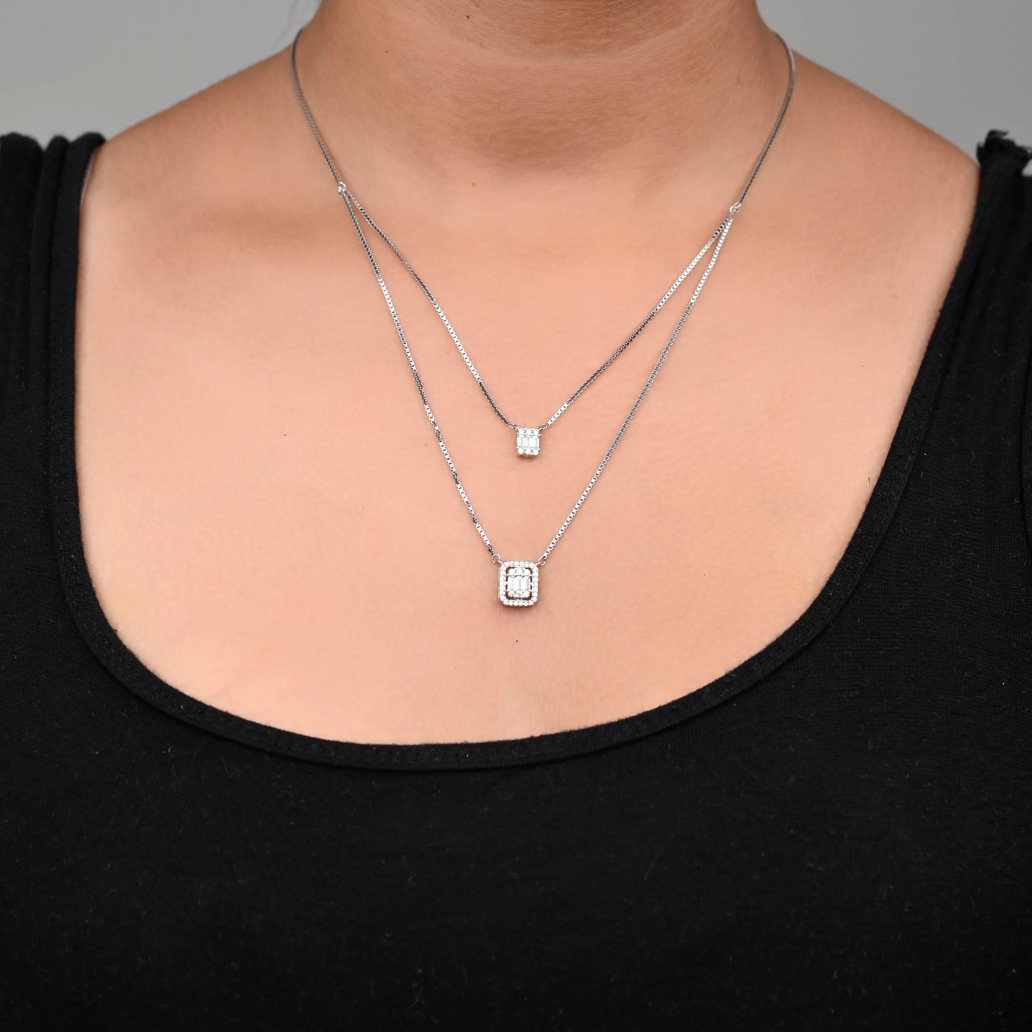 925 sterling silver white gold double chain silver /Neckalce to gift for women and girls I With certificate of Authenticity and 925 stamp