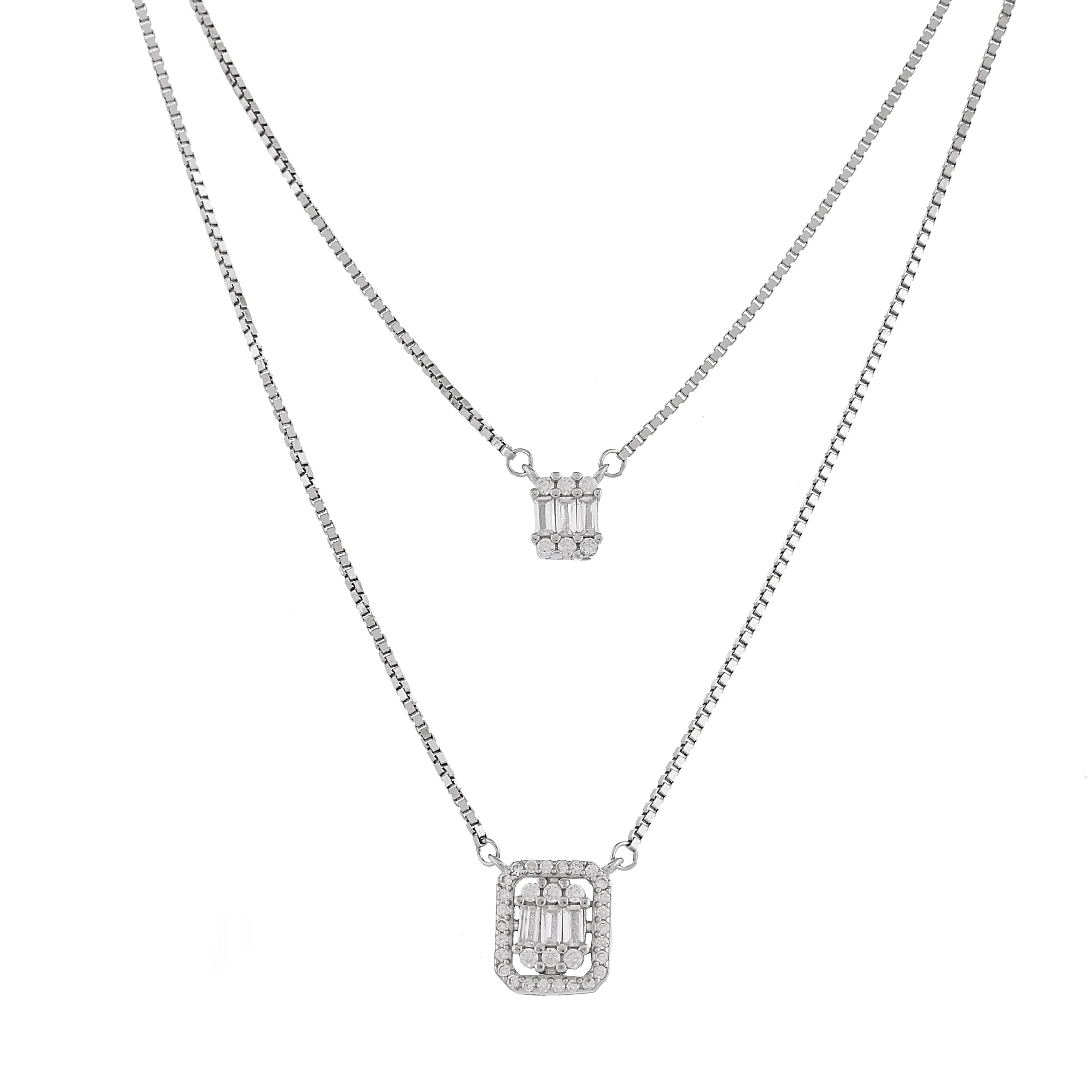 925 sterling silver white gold double chain silver /Neckalce to gift for women and girls I With certificate of Authenticity and 925 stamp