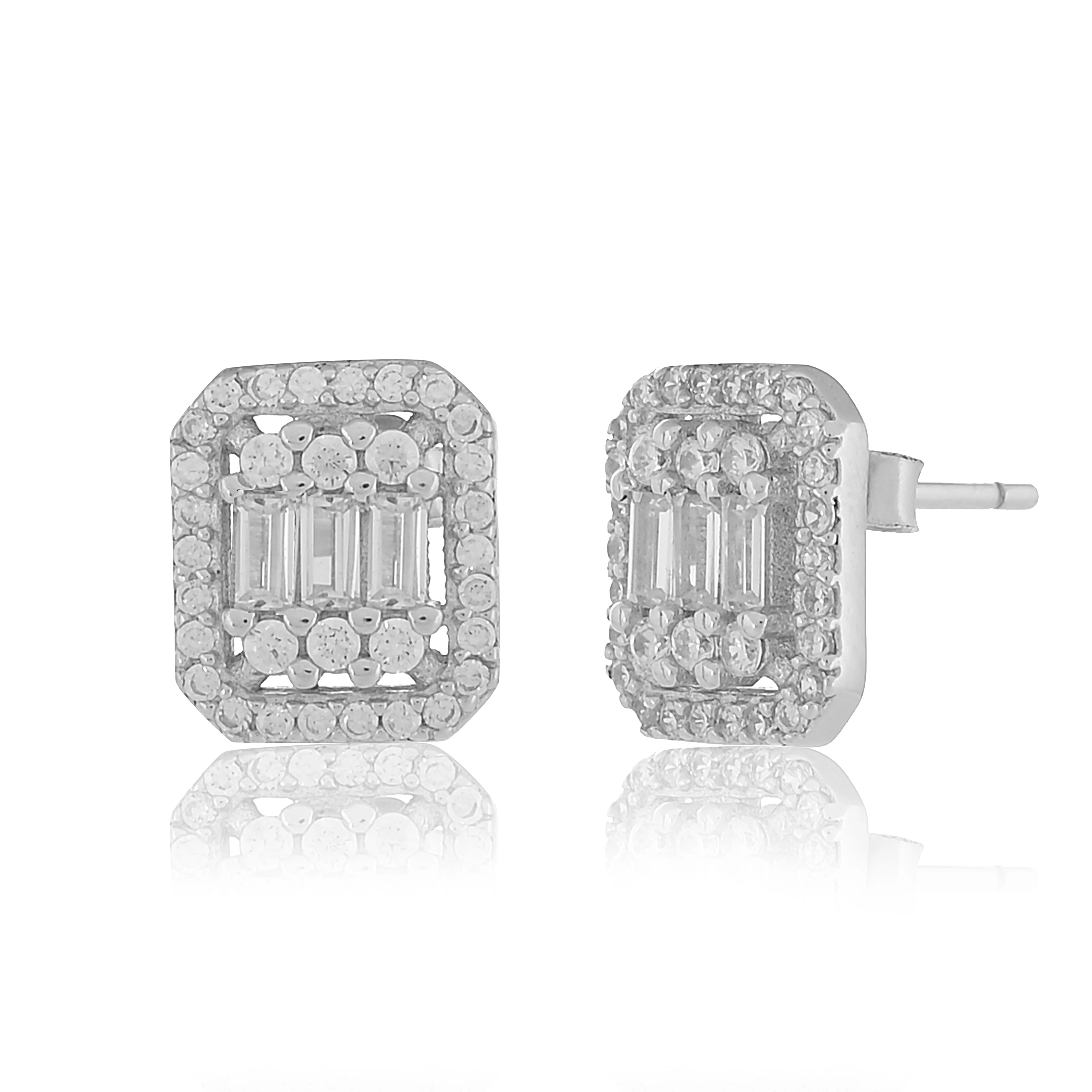 925 Sterling silver white gold  octogen Silver earrings for womens and girls I With certificate of Authenticity 925 stamp
