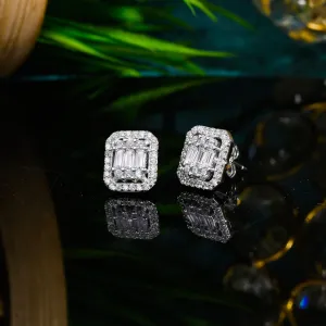 925 Sterling silver white gold  octogen Silver earrings for womens and girls I With certificate of Authenticity 925 stamp