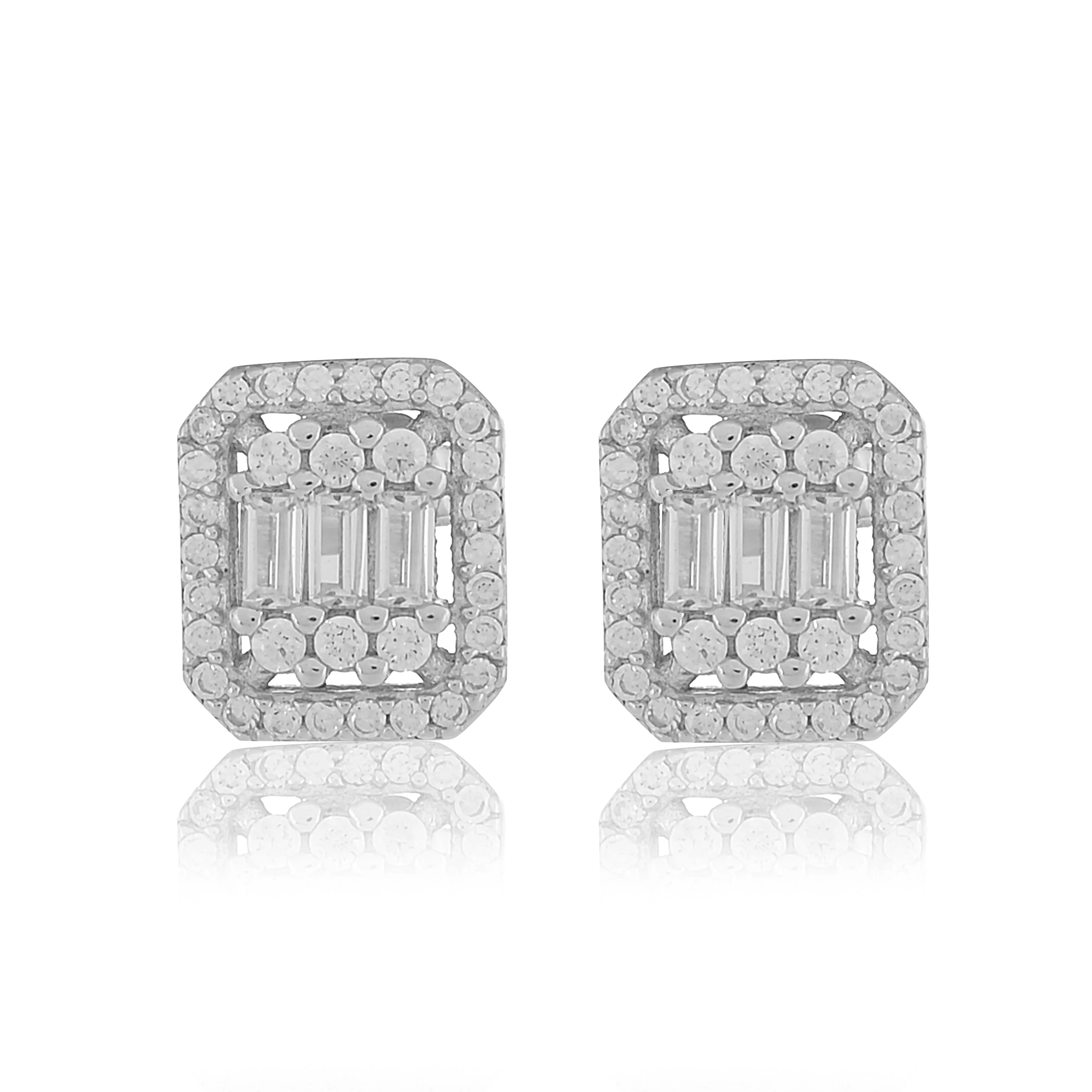925 Sterling silver white gold  octogen Silver earrings for womens and girls I With certificate of Authenticity 925 stamp