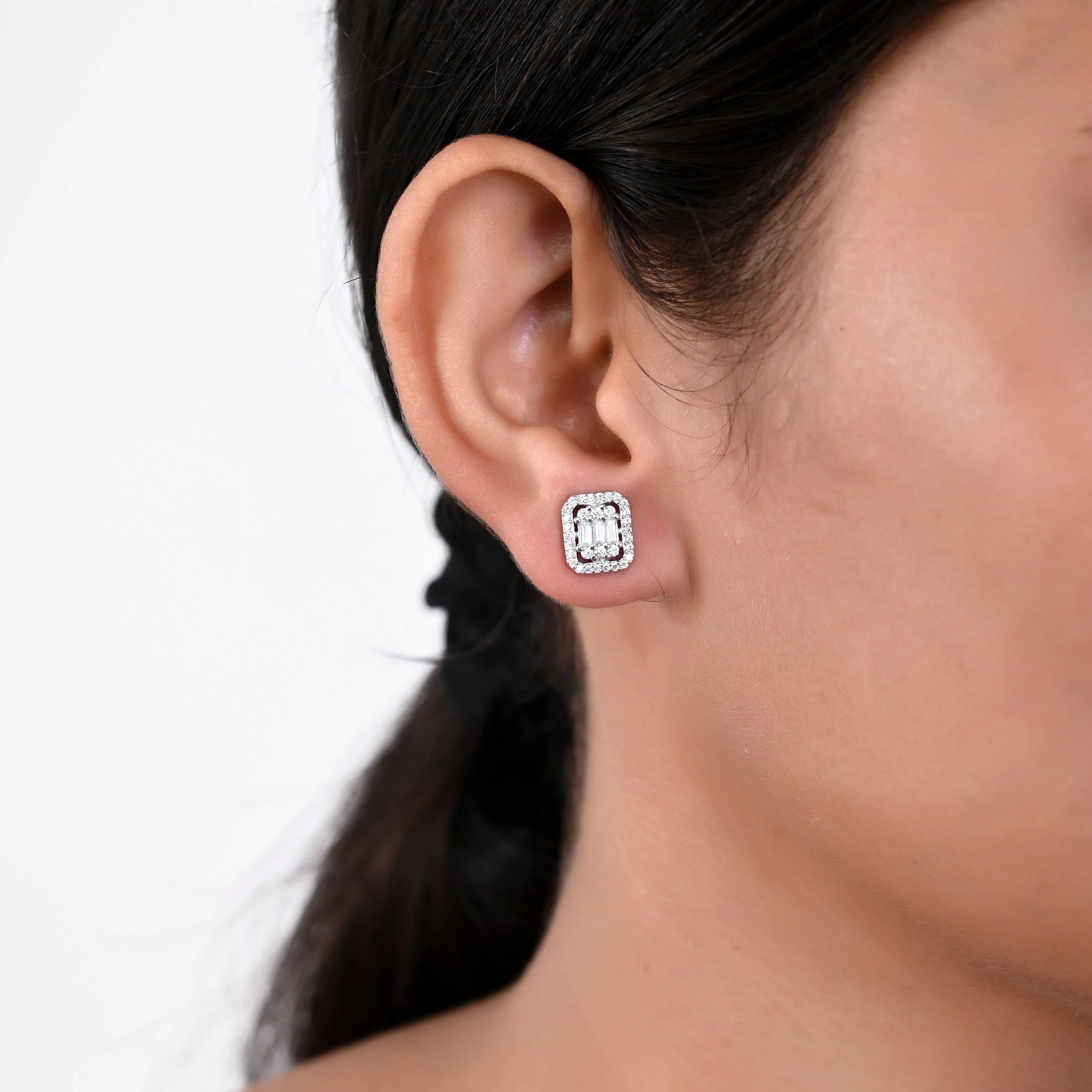 925 Sterling silver white gold  octogen Silver earrings for womens and girls I With certificate of Authenticity 925 stamp