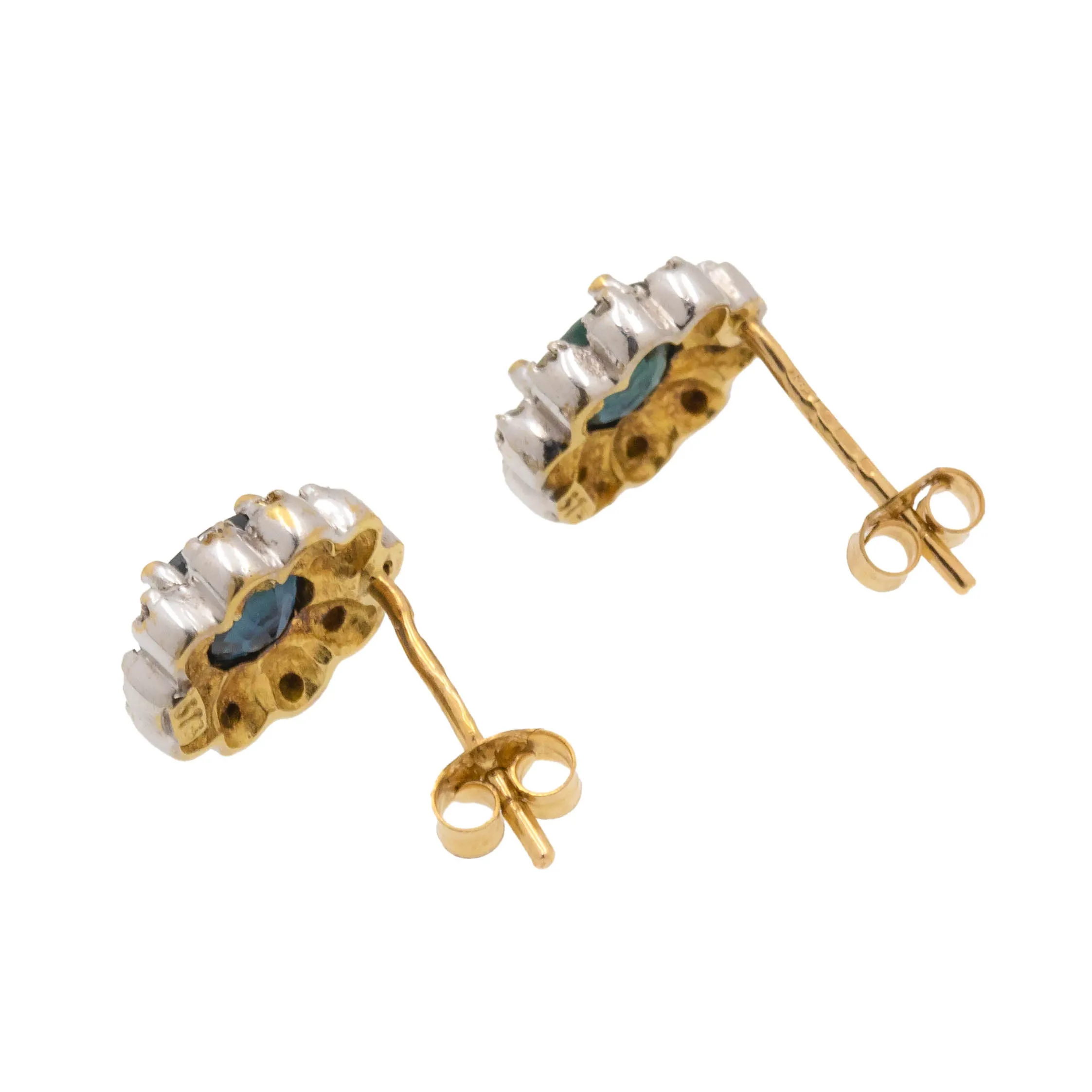 9ct Gold Natural Sapphire Diamond Flower Cluster Stud Earrings, 0.50ct Sapphire