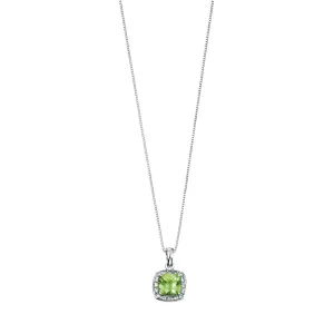 9ct White Gold Peridot And Diamond Halo Pendant Only GP708G