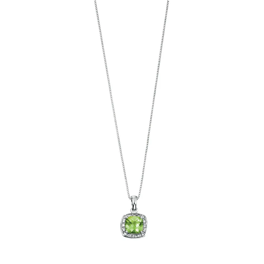 9ct White Gold Peridot And Diamond Halo Pendant Only GP708G