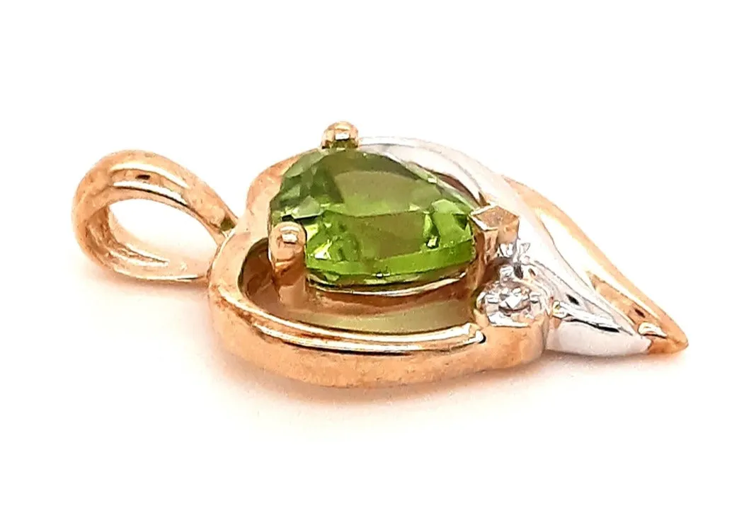 9ct Yellow Gold Peridot & Diamond Heart Pendant