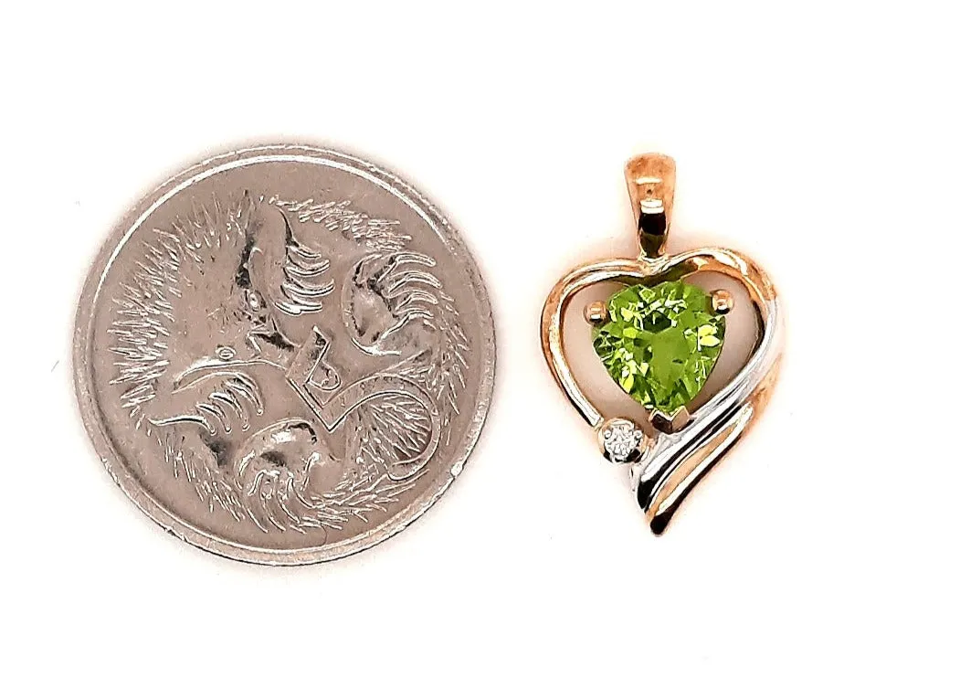 9ct Yellow Gold Peridot & Diamond Heart Pendant