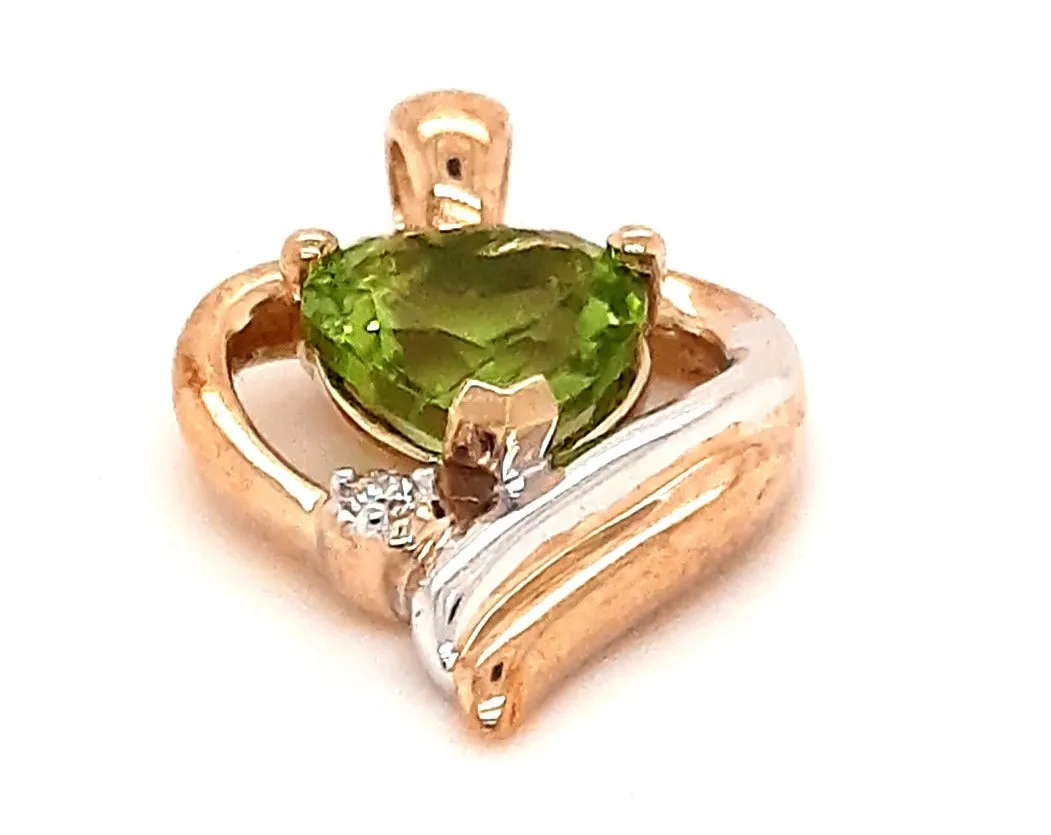 9ct Yellow Gold Peridot & Diamond Heart Pendant
