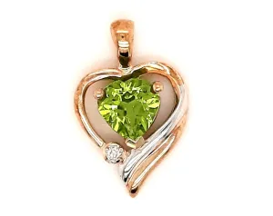 9ct Yellow Gold Peridot & Diamond Heart Pendant