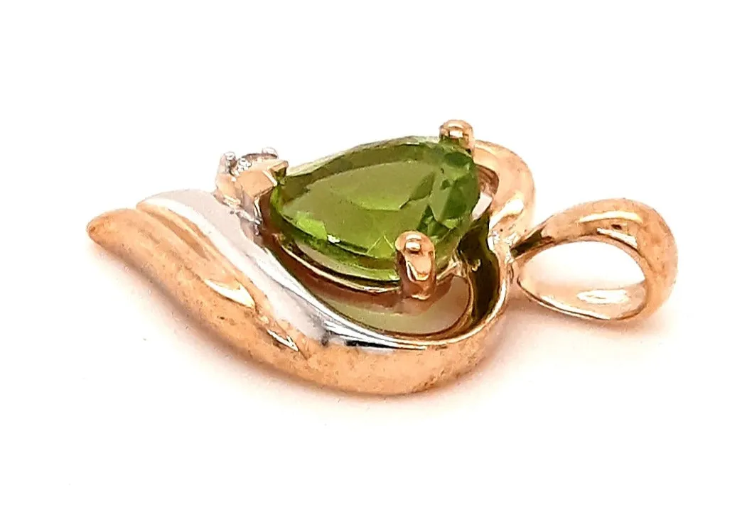 9ct Yellow Gold Peridot & Diamond Heart Pendant