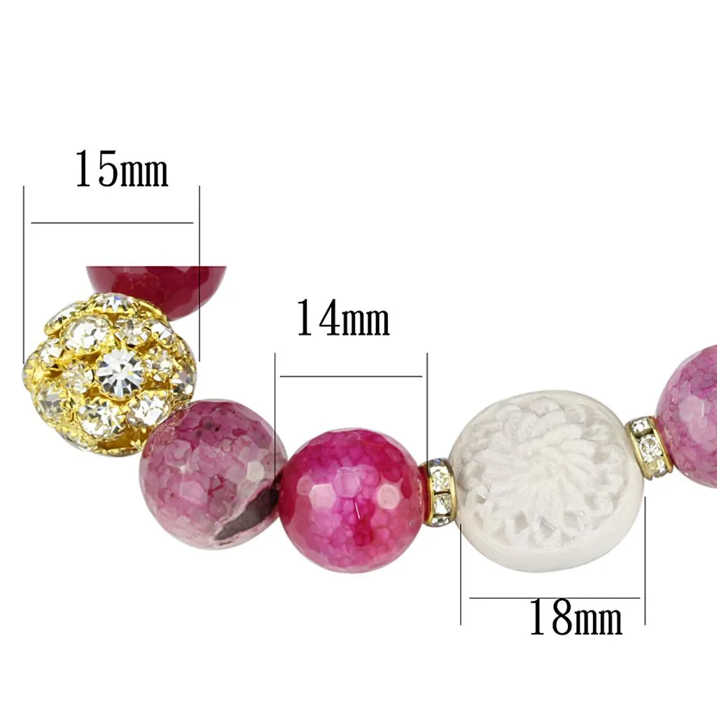 Alamode Gold Brass Bracelet with Synthetic Onyx in Fuchsia