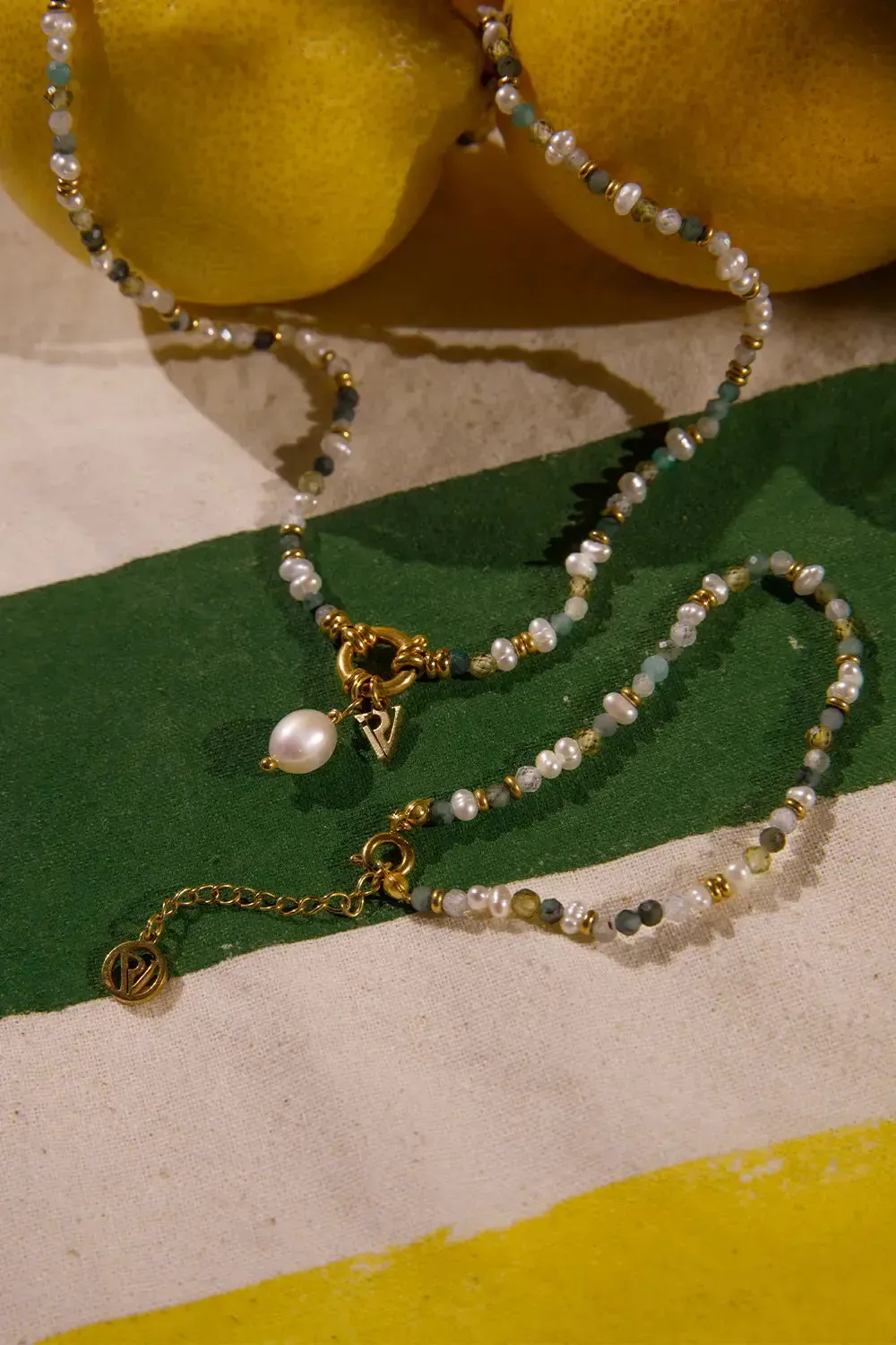 Amalfi Green Bead Set Gold
