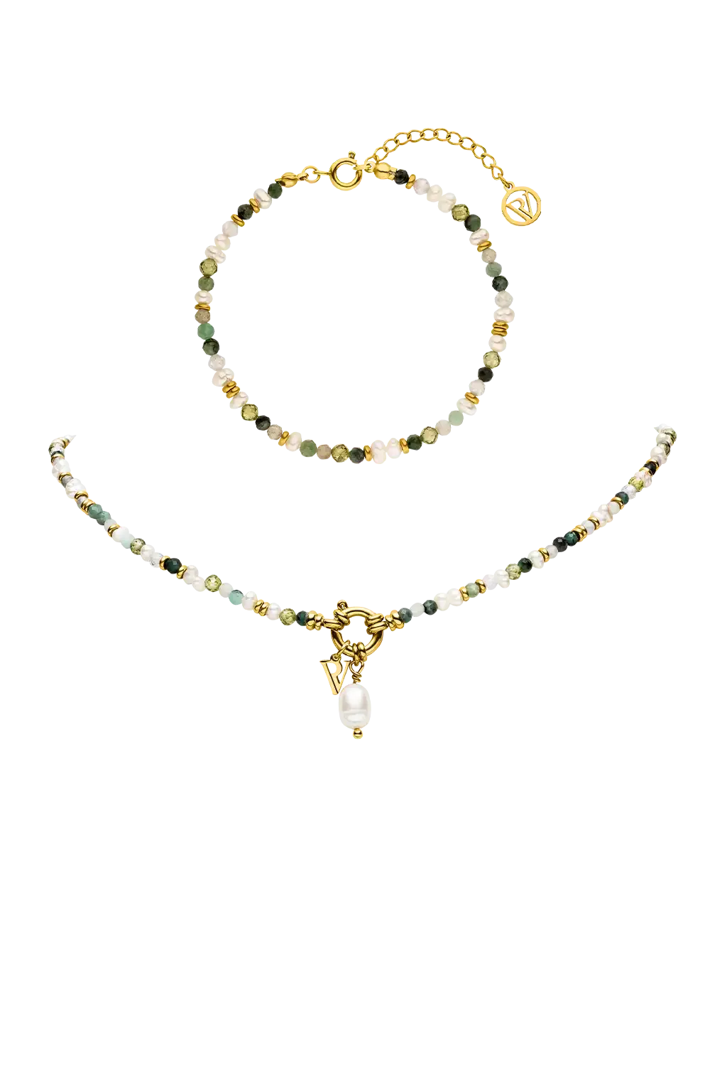 Amalfi Green Bead Set Gold