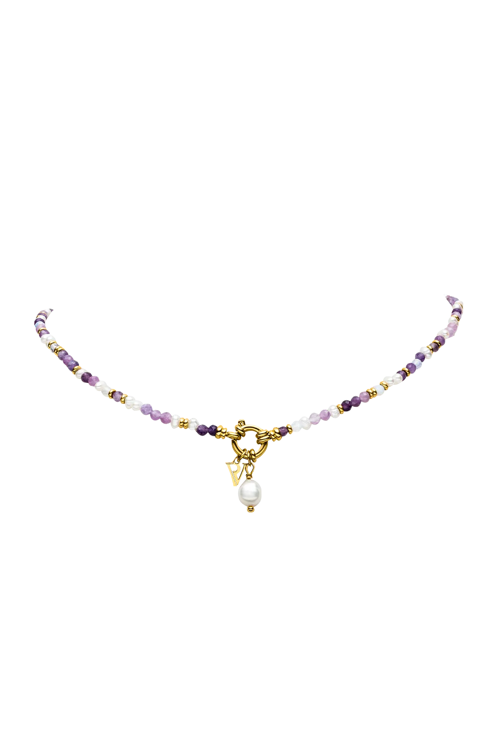 Amalfi Lilac Bead Necklace 14K Gold Plated