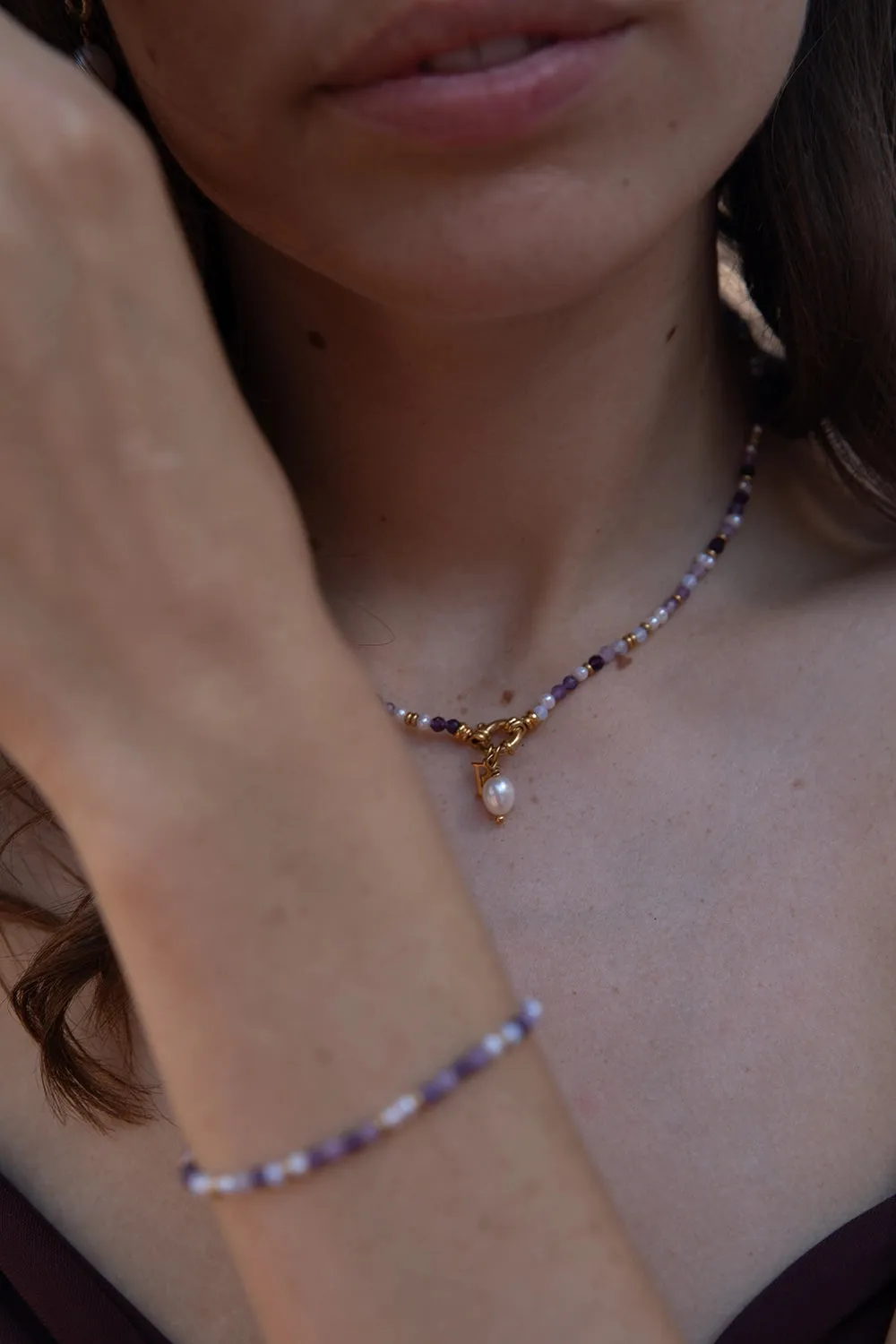Amalfi Lilac Bead Necklace 14K Gold Plated