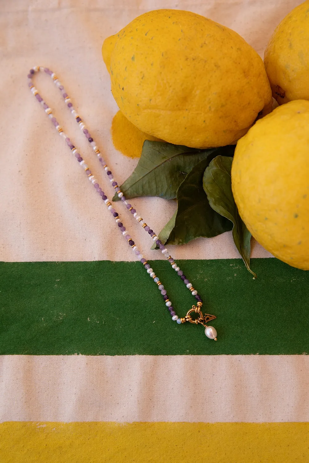 Amalfi Lilac Bead Necklace 14K Gold Plated