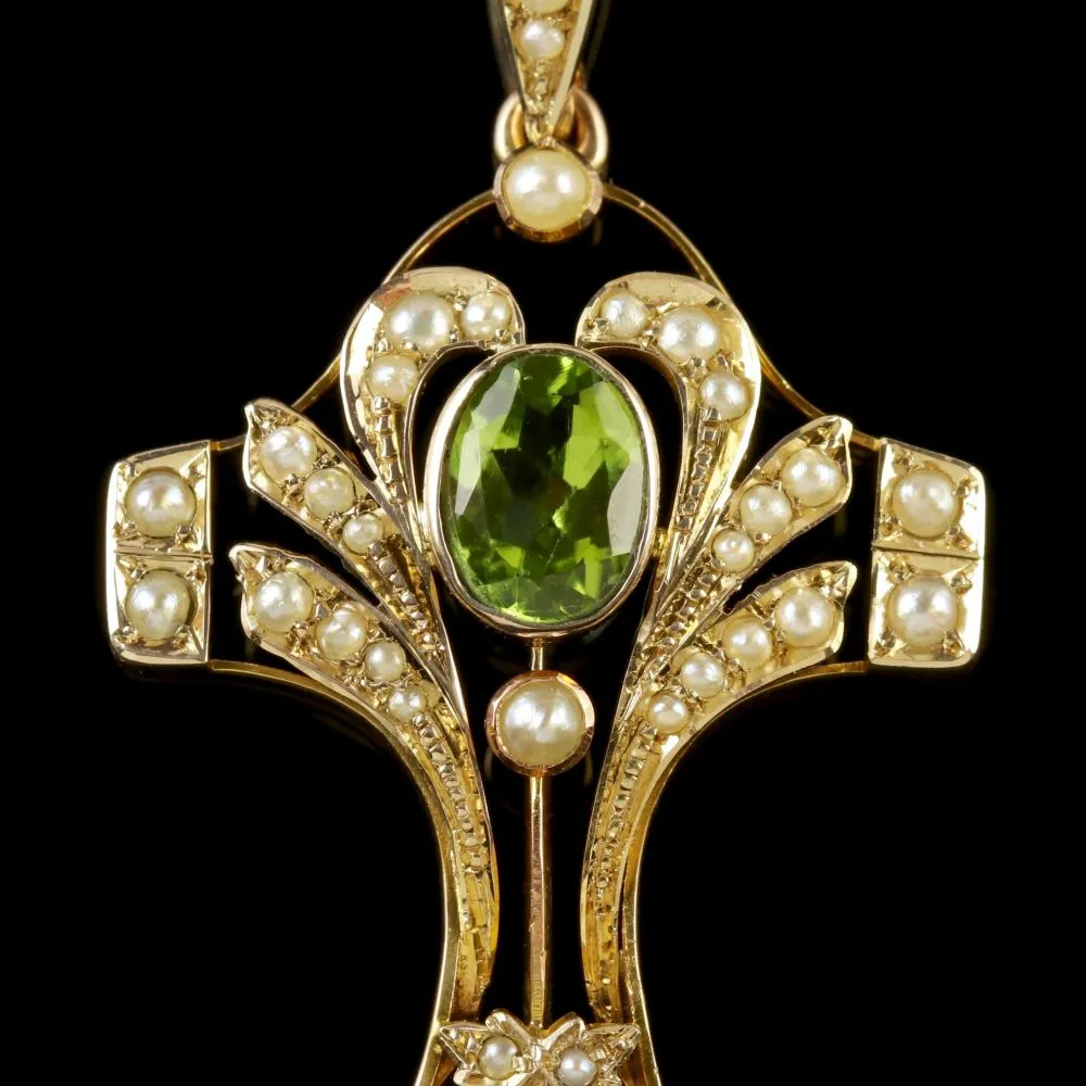 Antique Edwardian Suffragette Pendant Peridot Pearl Amethyst Circa 1910