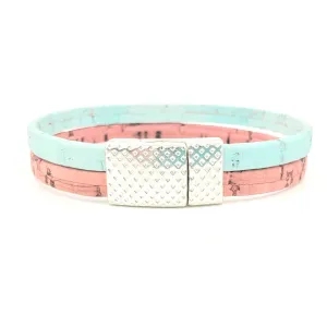 Aqua & Coral Thin Cork Bracelet