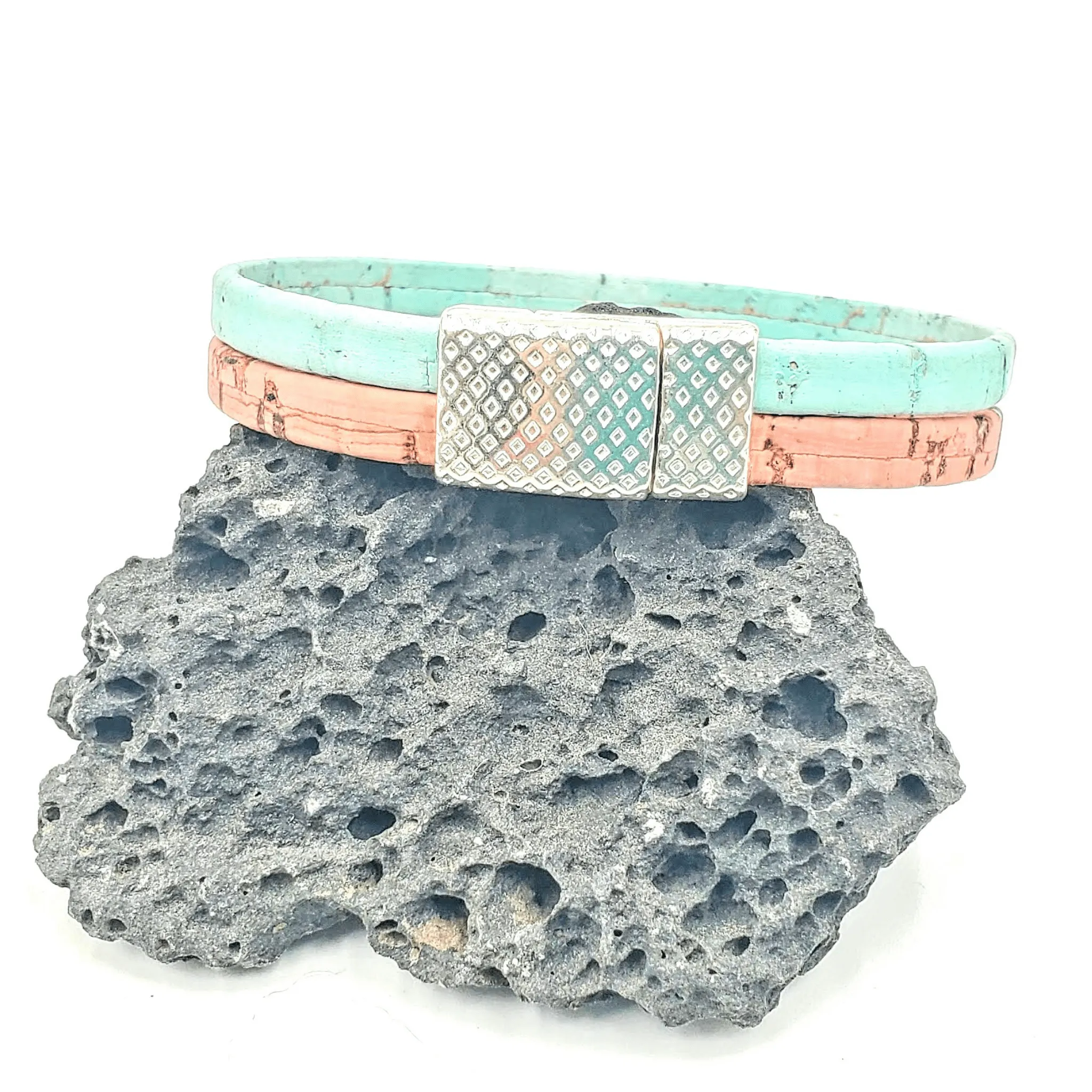 Aqua & Coral Thin Cork Bracelet