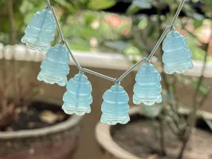 Aqua Blue Onyx Flower Carved Bell Shape Beads
