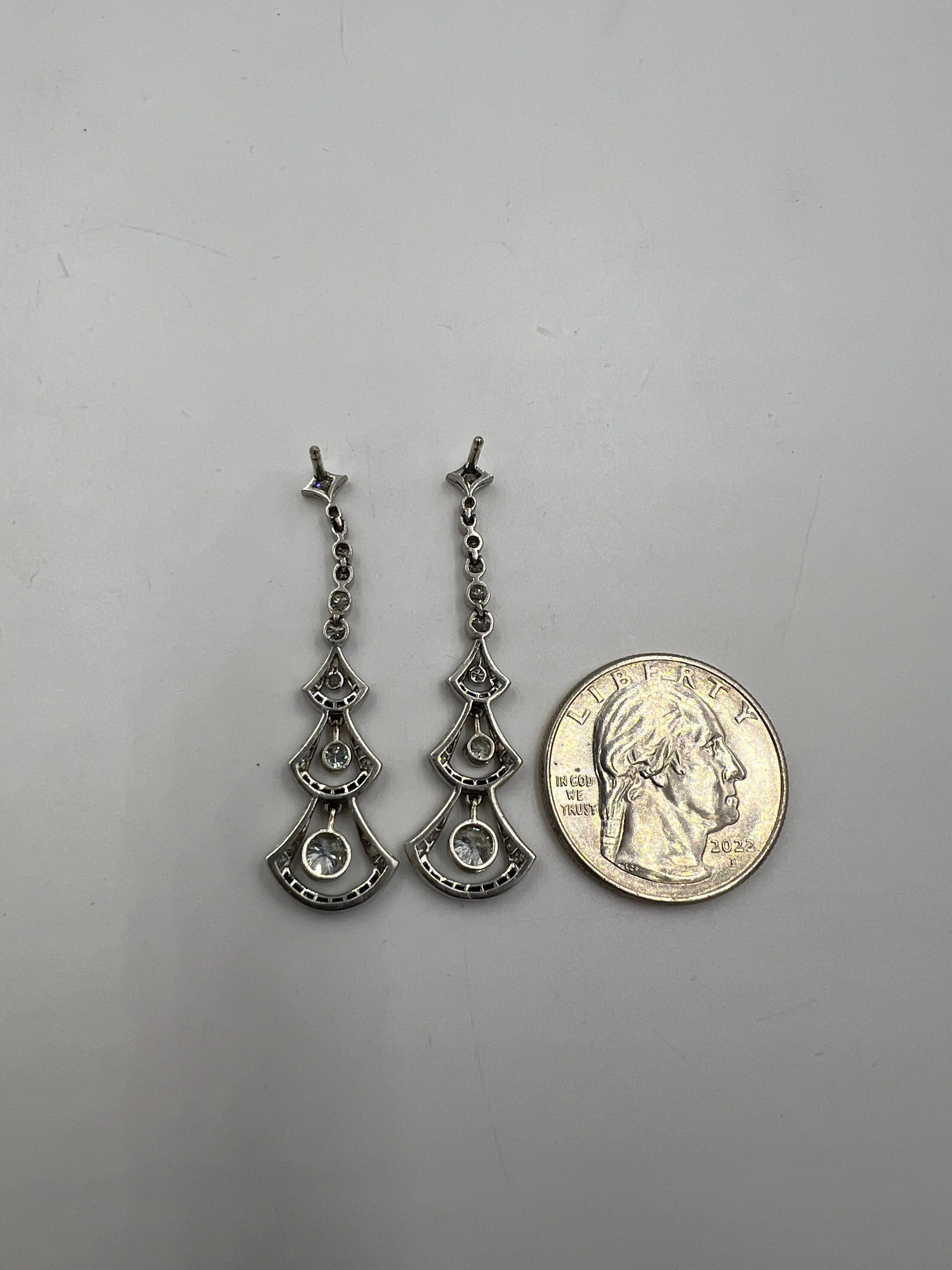 Art Deco Diamond Sapphire Platinum Dangling Earrings