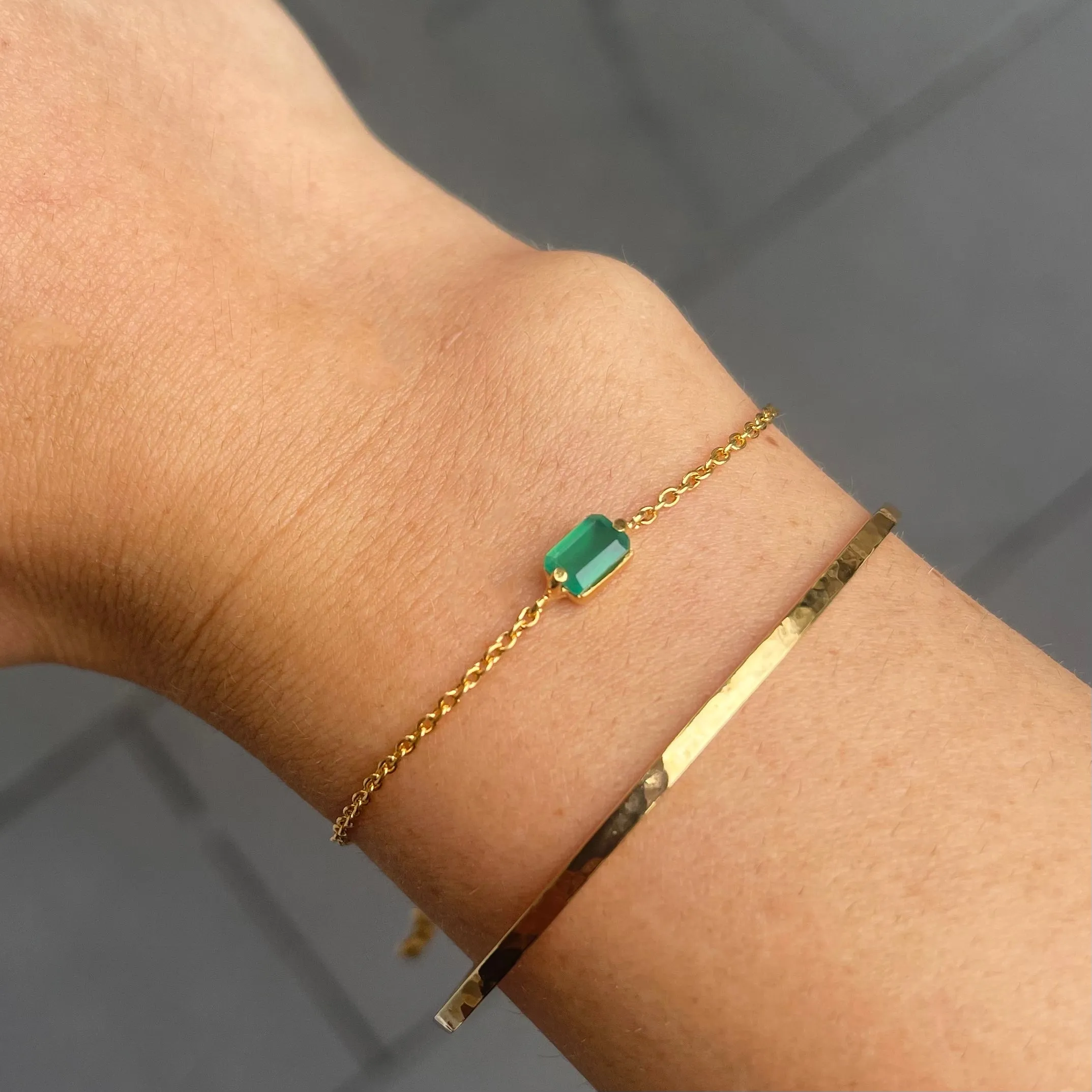 Baguette Mini Bracelet, Green Onyx, Gold