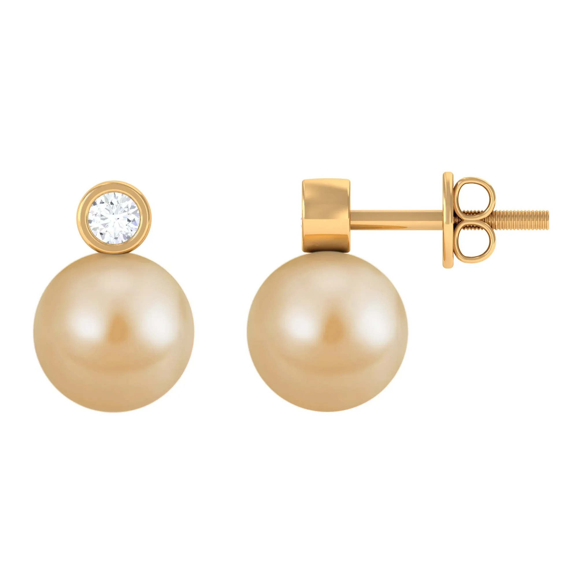 Bead Set South Sea Pearl Elegant Stud Earring with Diamond